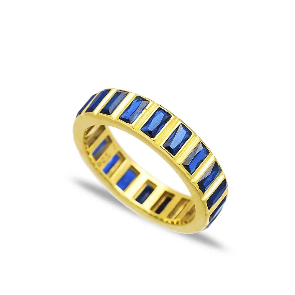 Sapphire Stone Design Band Ring Turkish Wholesale Handcrafted 925 Sterling Silver Jewelry