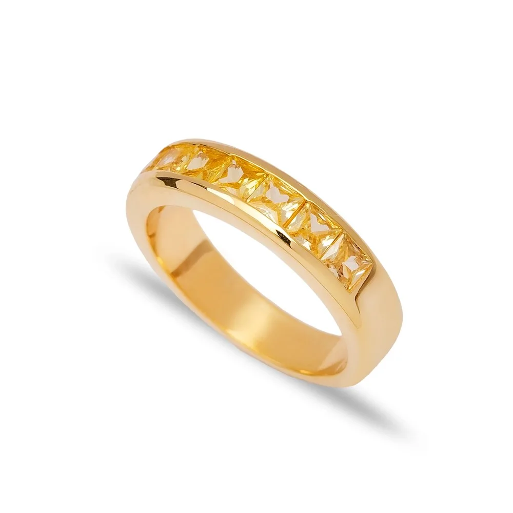 Band Ring Yellow Citrine CZ Wholesale 925 Silver Jewelry