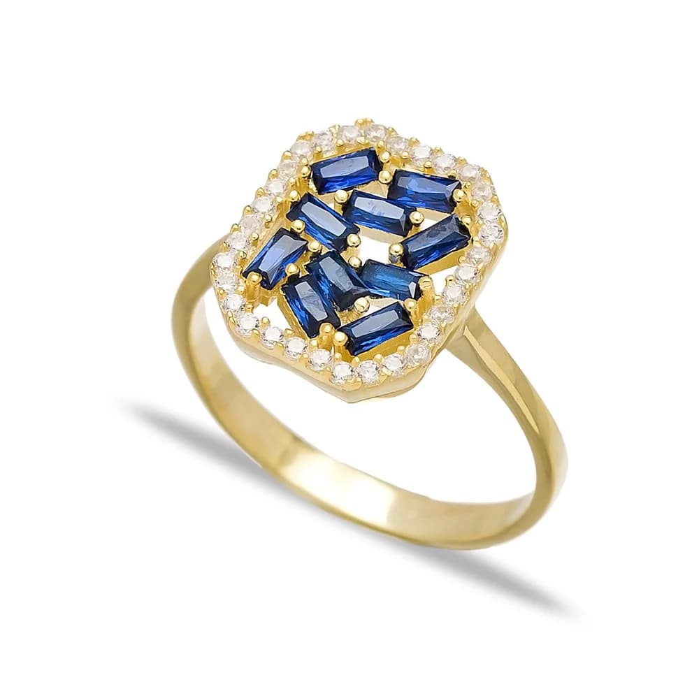 Sapphire Baguette Elegant Design Turkish Rings Wholesale Handmade 925 Sterling Silver Jewelry