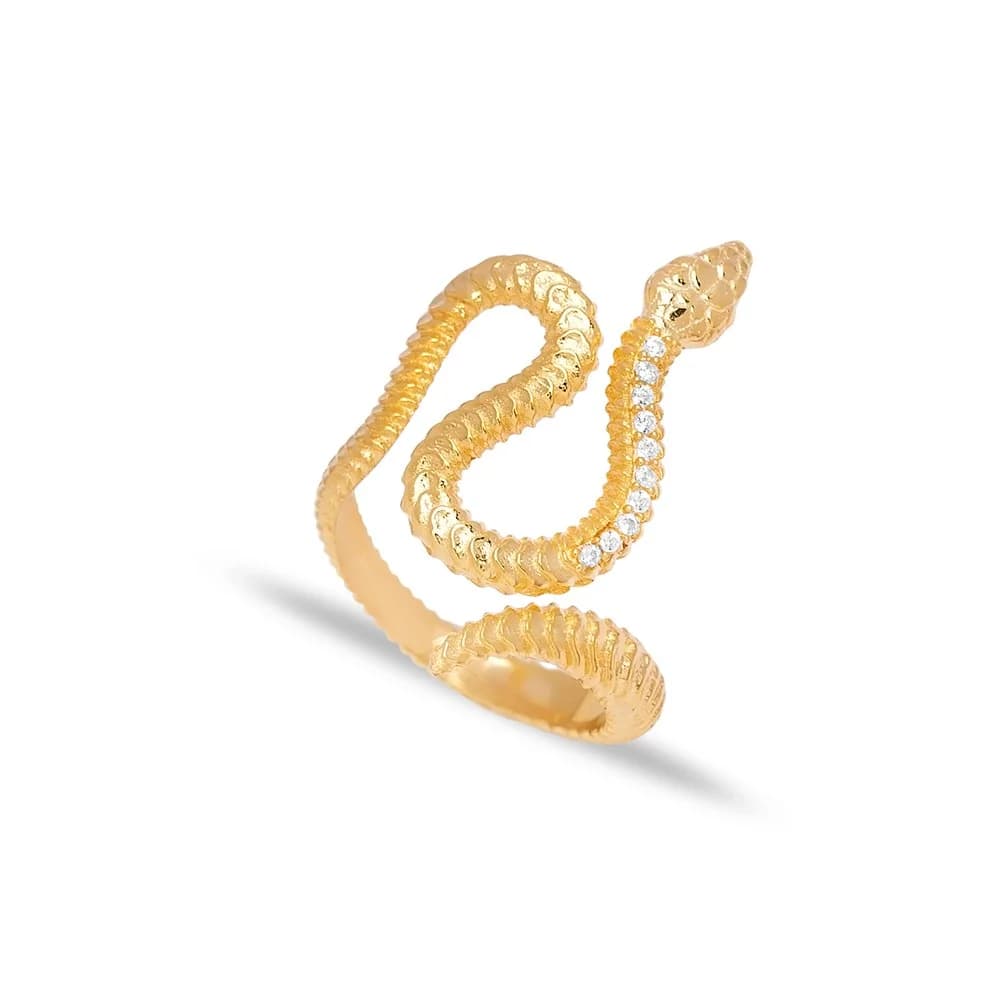 Snake Shaped Zircon Stone Adjustable Ring Turkish Wholesale 925 Sterling Silver Jewelry
