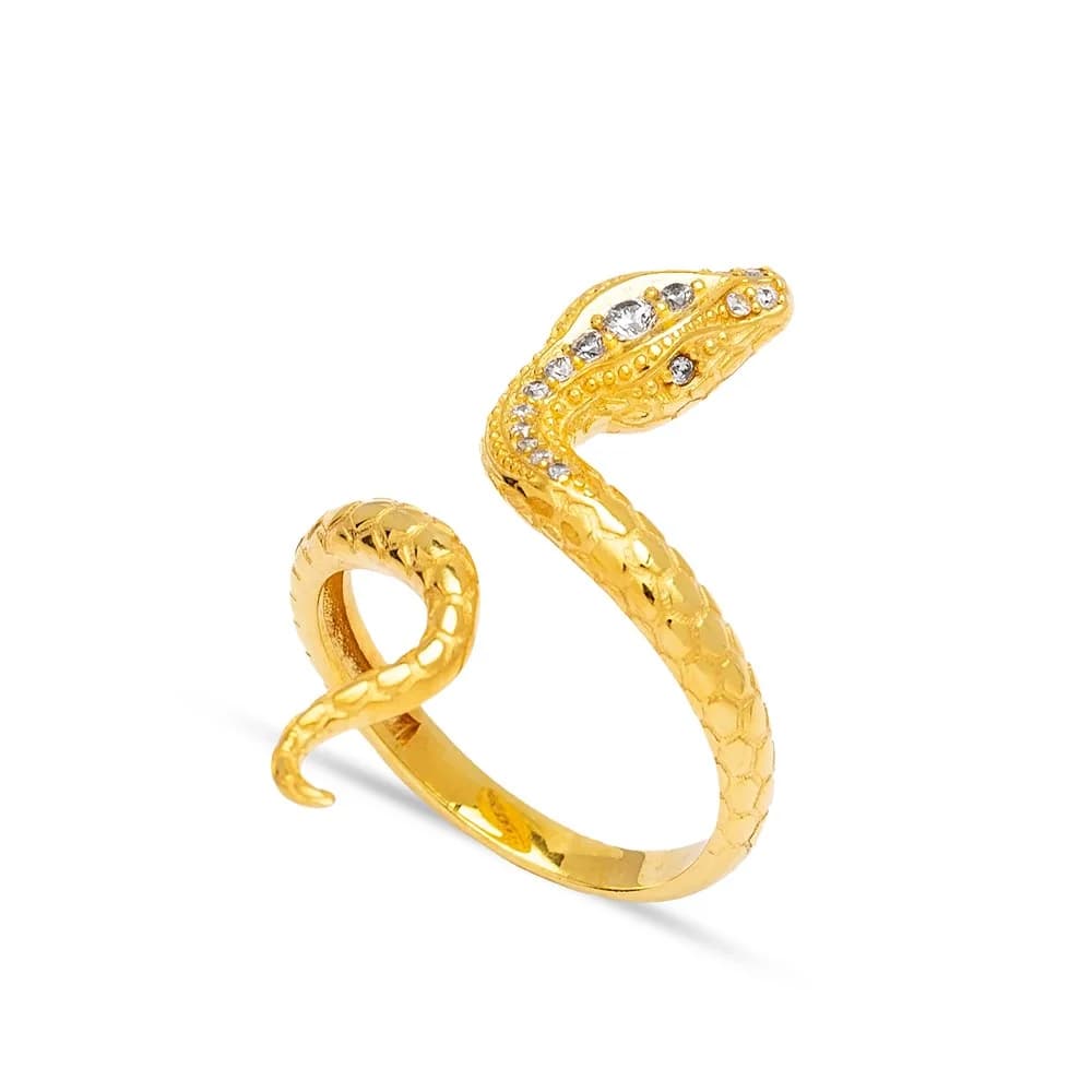 CZ Stone Dainty Snake Design Women Ring Handcrafted Turkish 925 Sterling Silver Jewellery