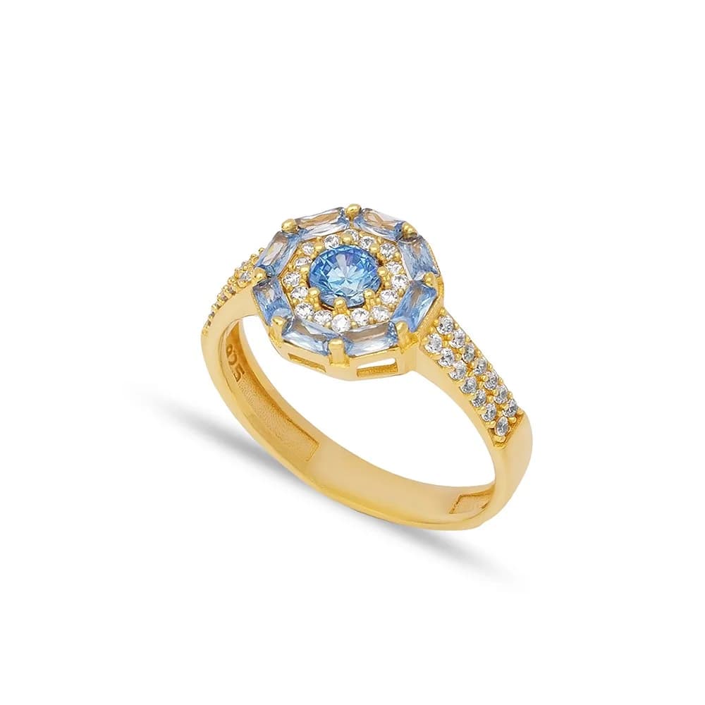 Aquamarine Stone Cluster Ring Turkish Handmade Wholesale 925 Sterling Silver Jewelry