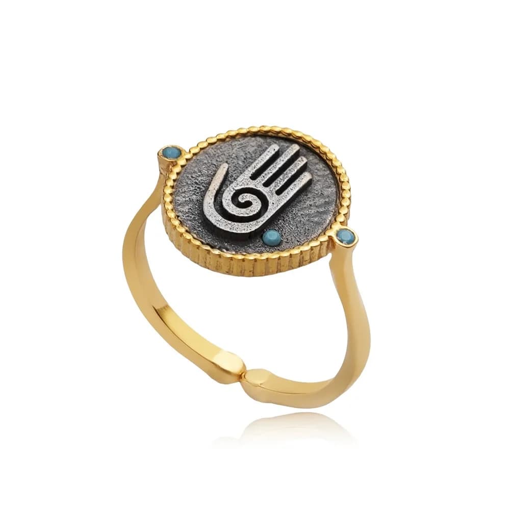 Turquoise CZ Hamsa Symbol Silver Ring