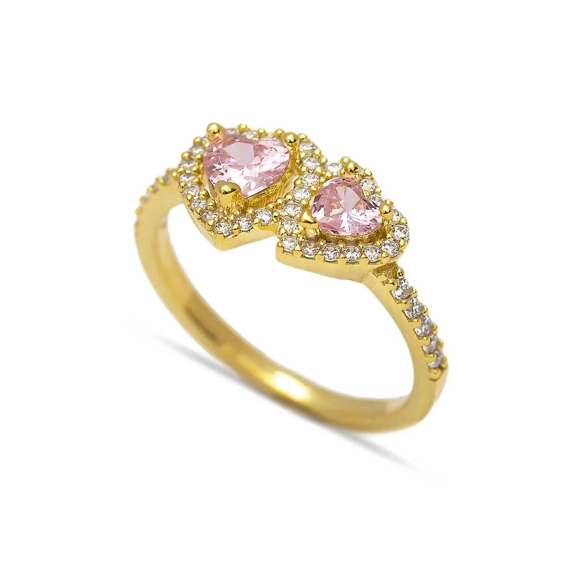 Pink Twin Hearts CZ 925 Cluster Ring
