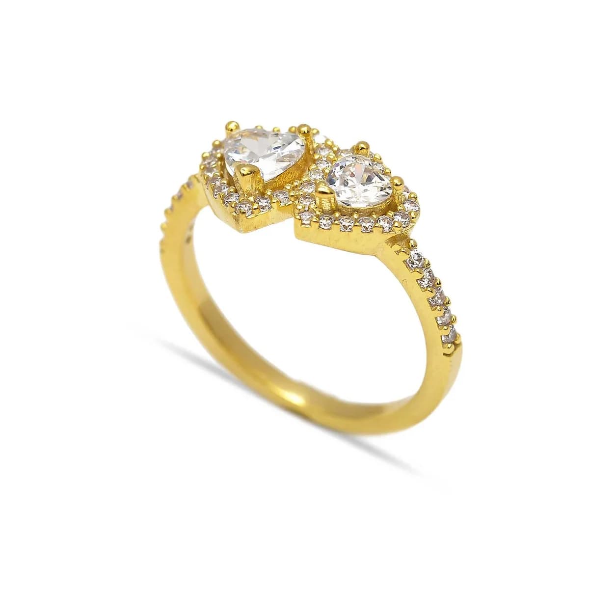 Twin Hearts CZ Stone 925 Silver Cluster Ring