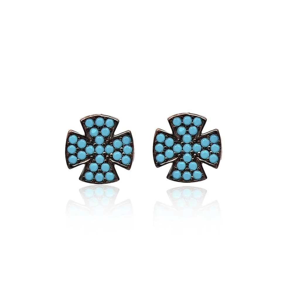 Turquoise Stone Cross Design Stud Earrings