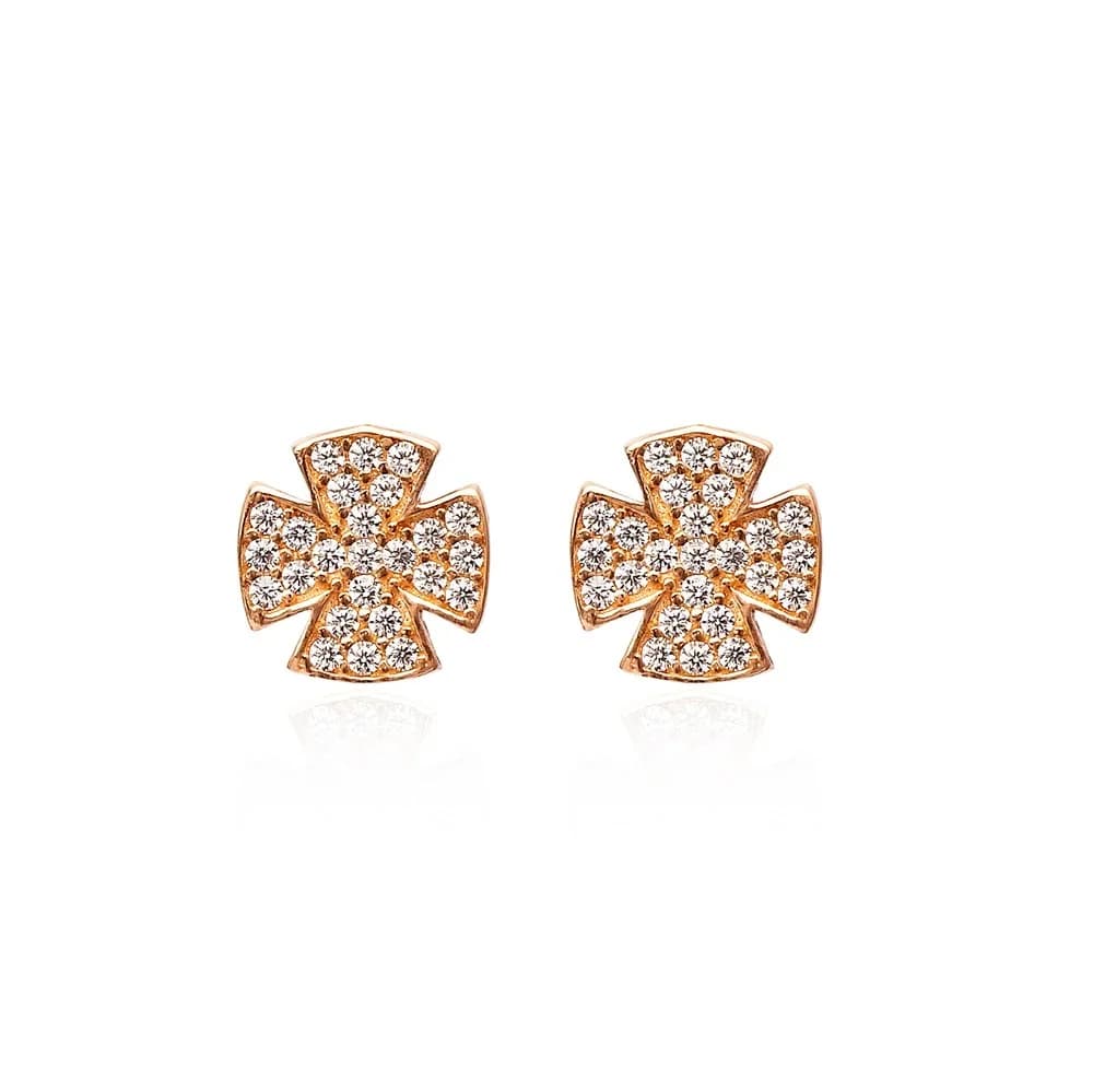 Cross Design Zircon 925 Stud Earrings