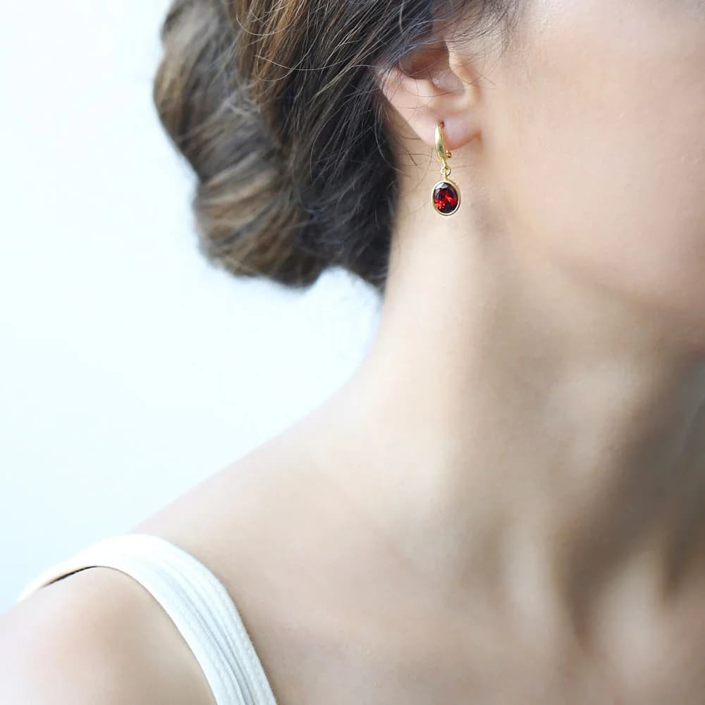 Oval Shape Garnet Stone Turkish Wholesale Handmade 925 Sterling Silver Dangle Earrings