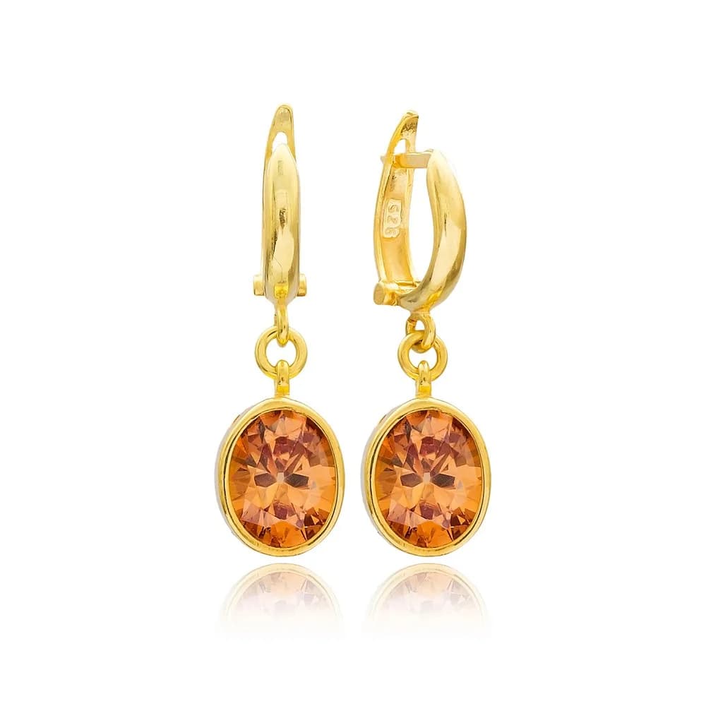 Oval Shape Quartz Stone Turkish Wholesale Handmade 925 Sterling Silver Dangle Earrings