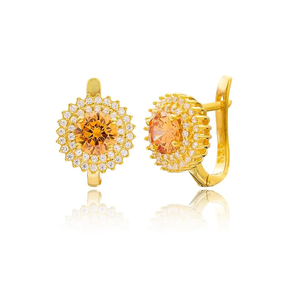 Orange Dainty Diamond Style Earring Wholesale Handmade Turkish Sterling Silver Jewelry