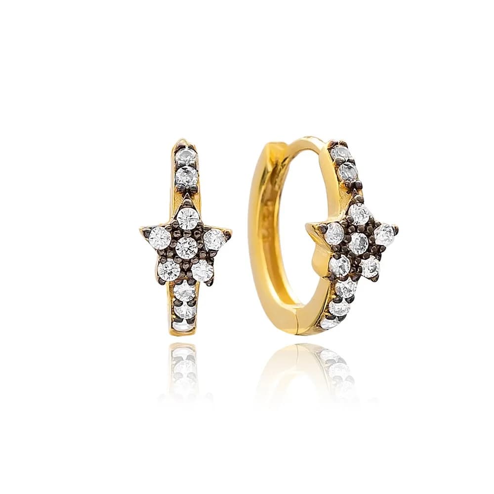 Star Hoop Earrings Turkish 925 Silver Jewelry