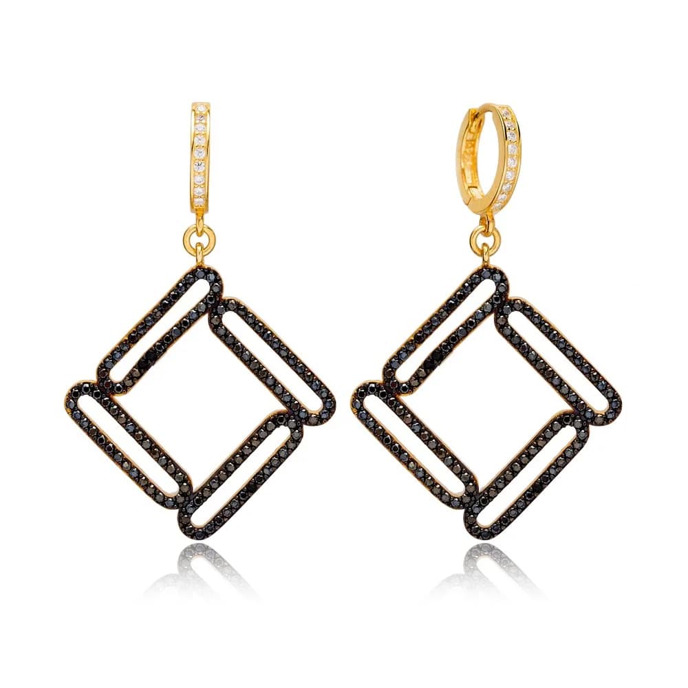 Geometric Black CZ Dangle Earrings Wholesale 925 Silver