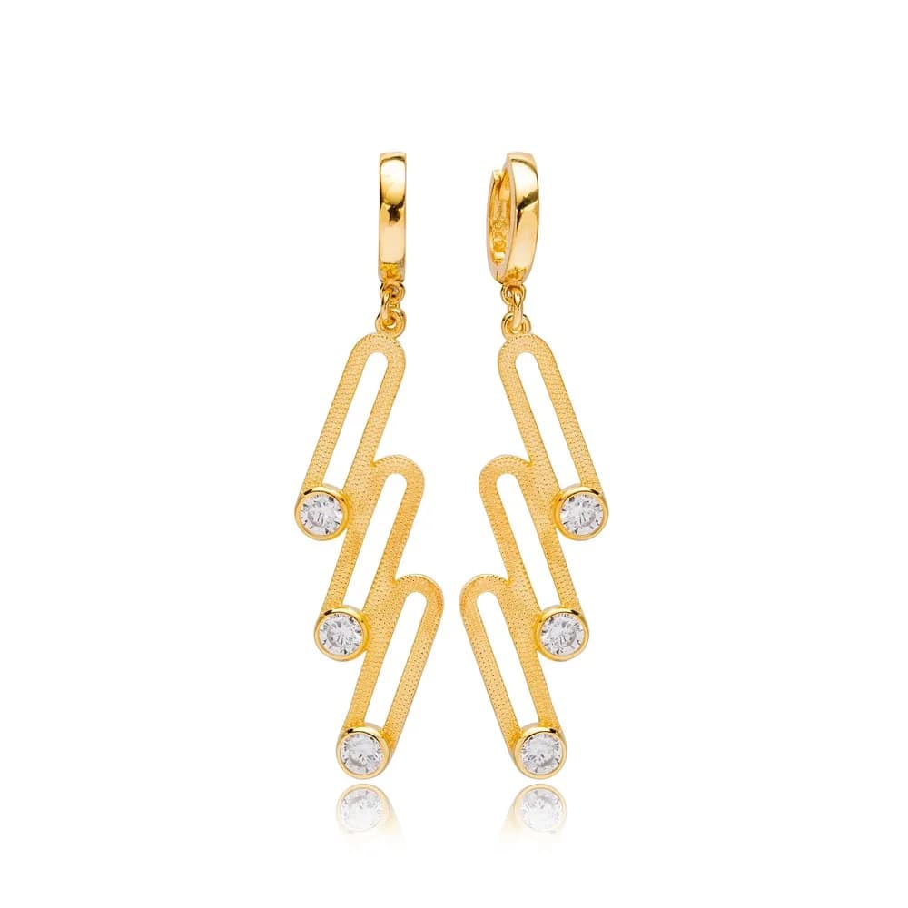 Geometric CZ Silver Dangle Earrings Wholesale Jewelry