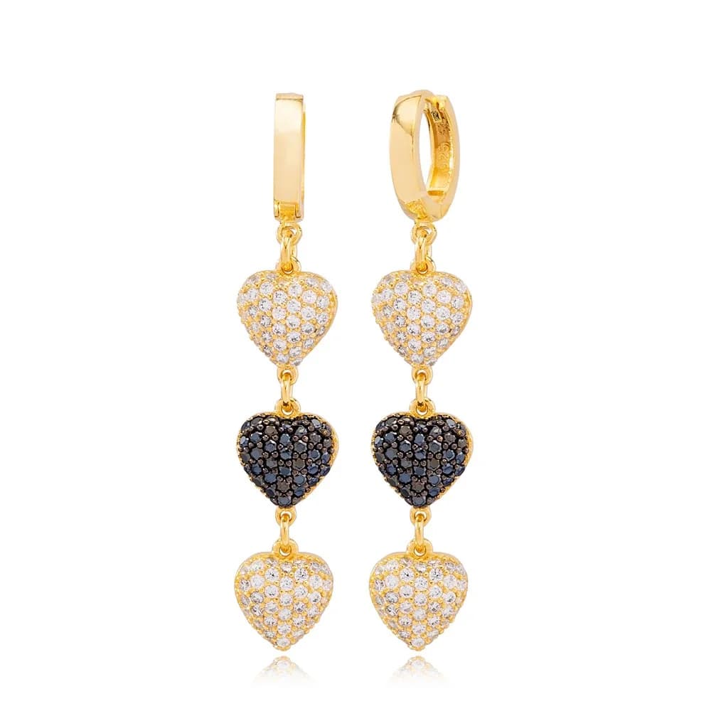 Heart White Black Zircon Long Earrings