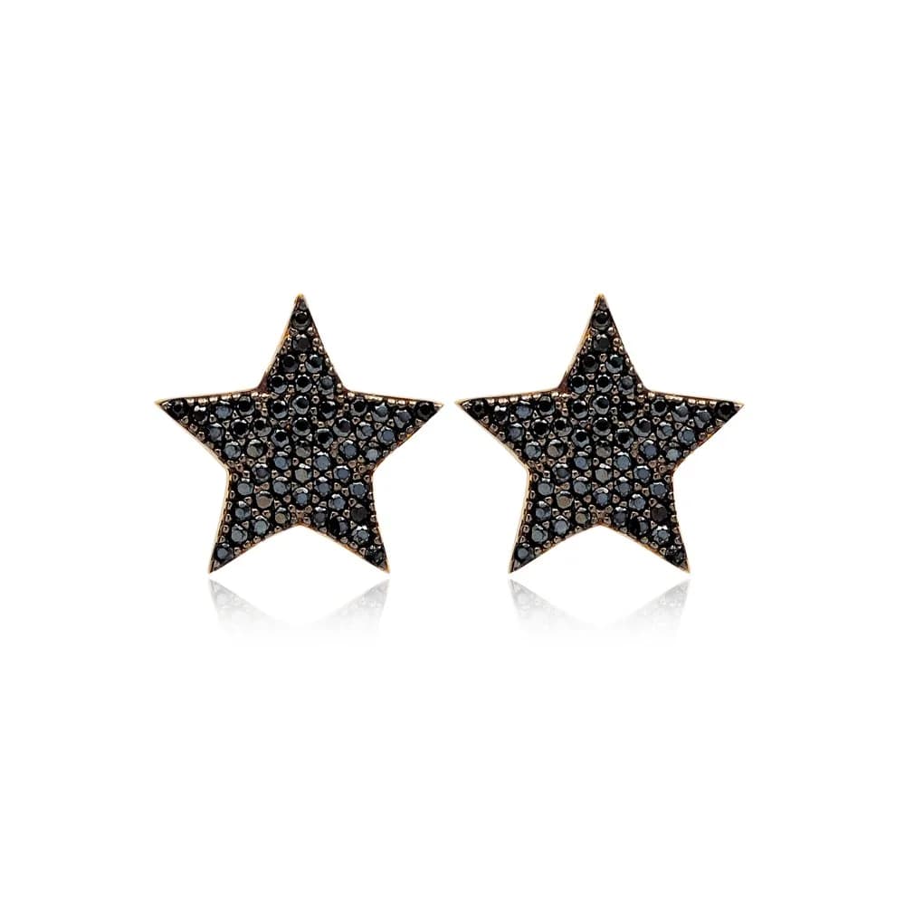 Black Star Zircon Stud Earrings Handcrafted Turkish Wholesale 925 Sterling Silver Jewelry
