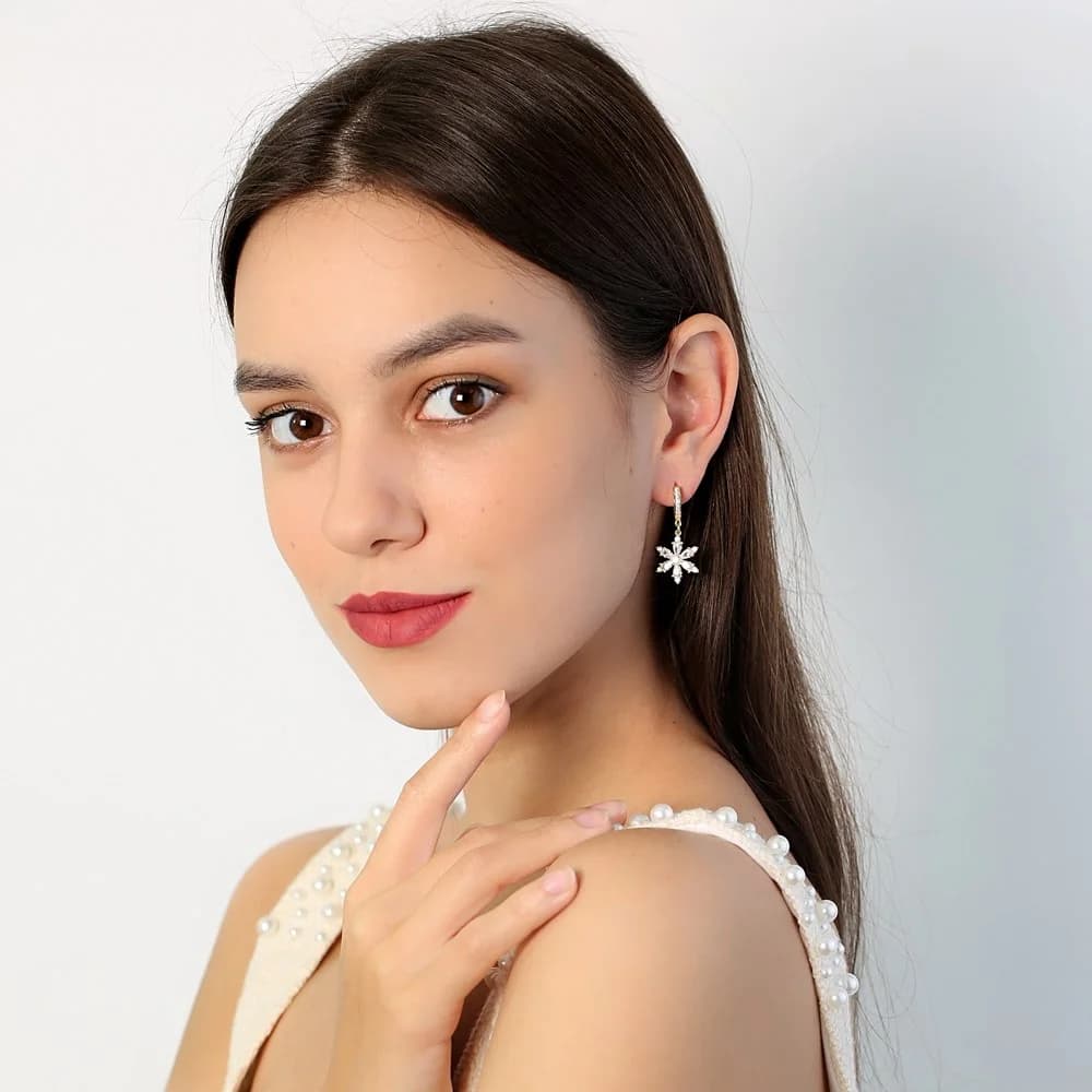 Chic Flower Design Zircon Stone Dangle Earrings Turkish Wholesale Handmade 925 Sterling Silver Jewelry