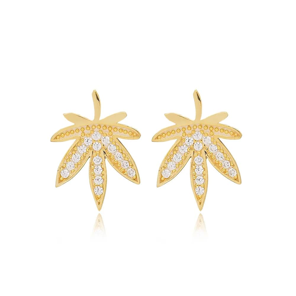 Leaf Design Charm Minimalist Stud Earrings Turkish Wholesale 925 Sterling Silver Jewelry