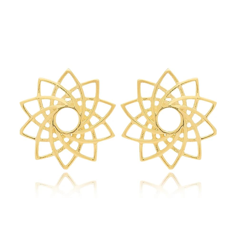 Dainty Flower Design Plain Round Shape Earrings Jewelry Turkish Handmade 925 Sterling Silver Jewelry