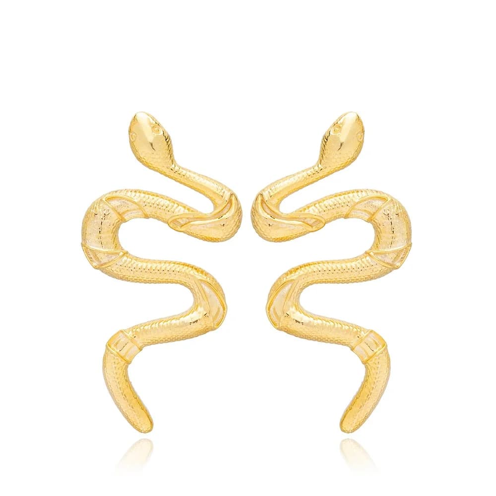 Trendy Plain Snake Design Stud Earrings Handcrafted Turkish 925 Sterling Silver Jewelry