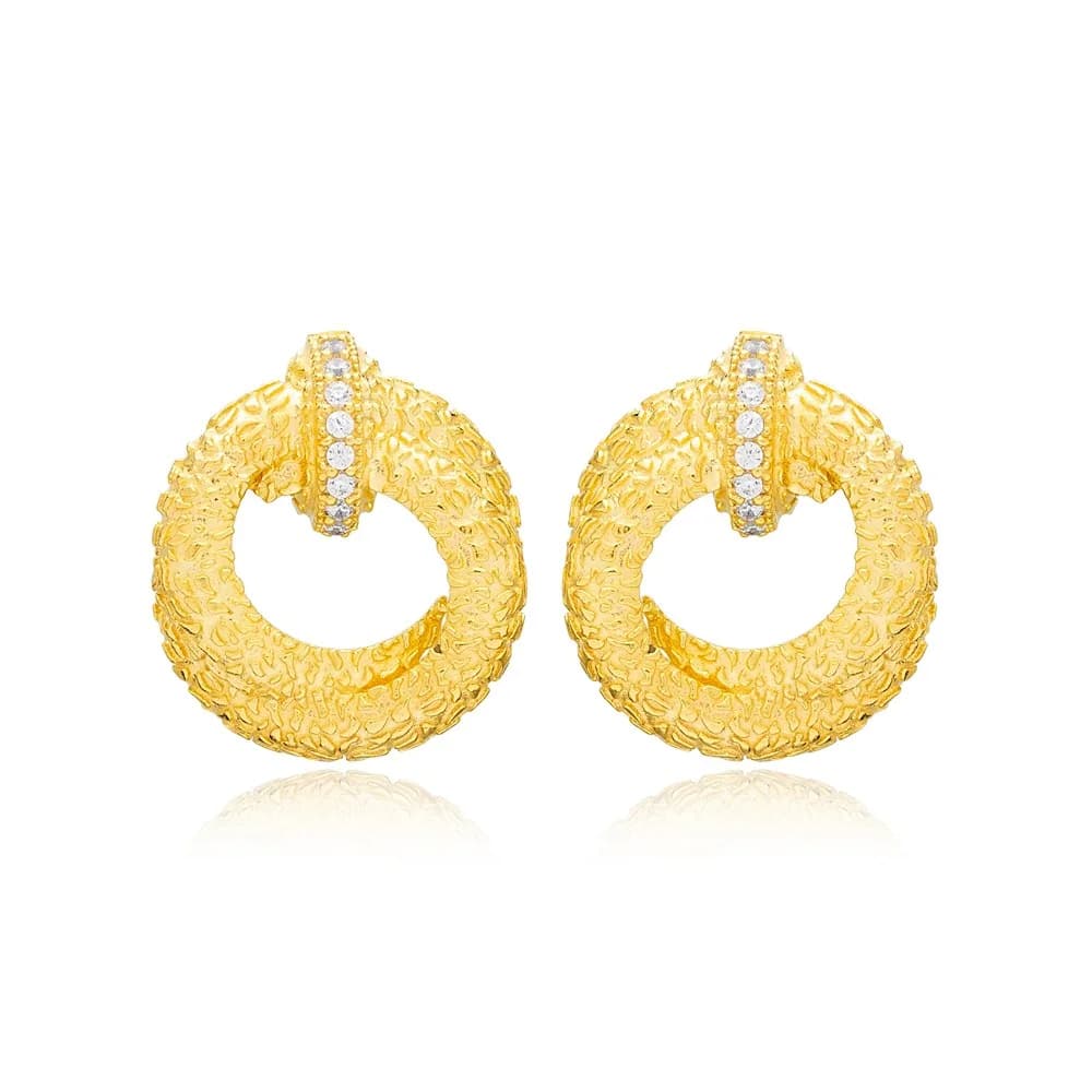 Dainty Round Shape Textured Stud Earrings Turkish Handmade Wholesale 925 Sterling Silver Jewelry
