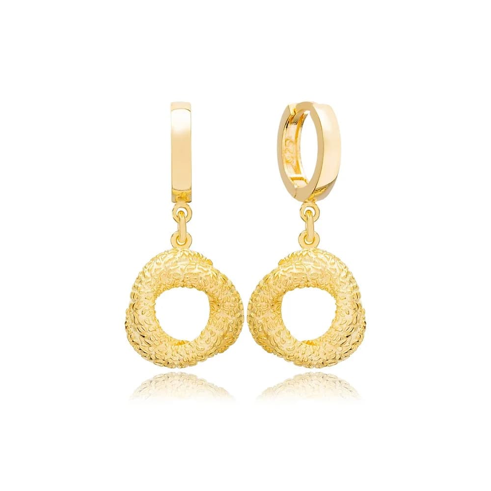 Minimalist Design Round Shape Textured Dangle Earrings Turkish Handmade 925 Sterling Silver Jewelry