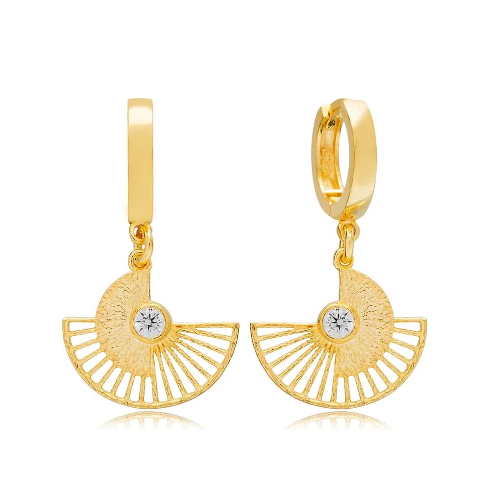 Fan Shaped Unique Dangle Earrings CZ Stone Turkish Wholesale Handmade 925 Sterling Silver Jewelry