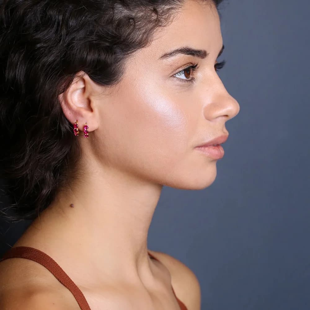 Ruby Zircon Stone Cute Hoop Earrings Wholesale Handmade 925 Sterling Silver Jewelry
