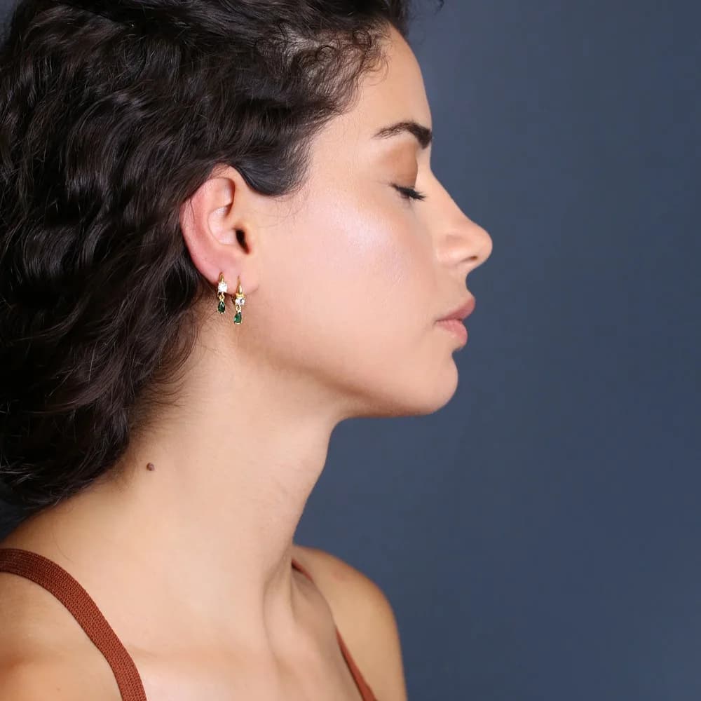 Drop Pear Shape Emerald Zircon Stone Elegant Hoop Earrings Wholesale Women 925 Sterling Silver Jewelry