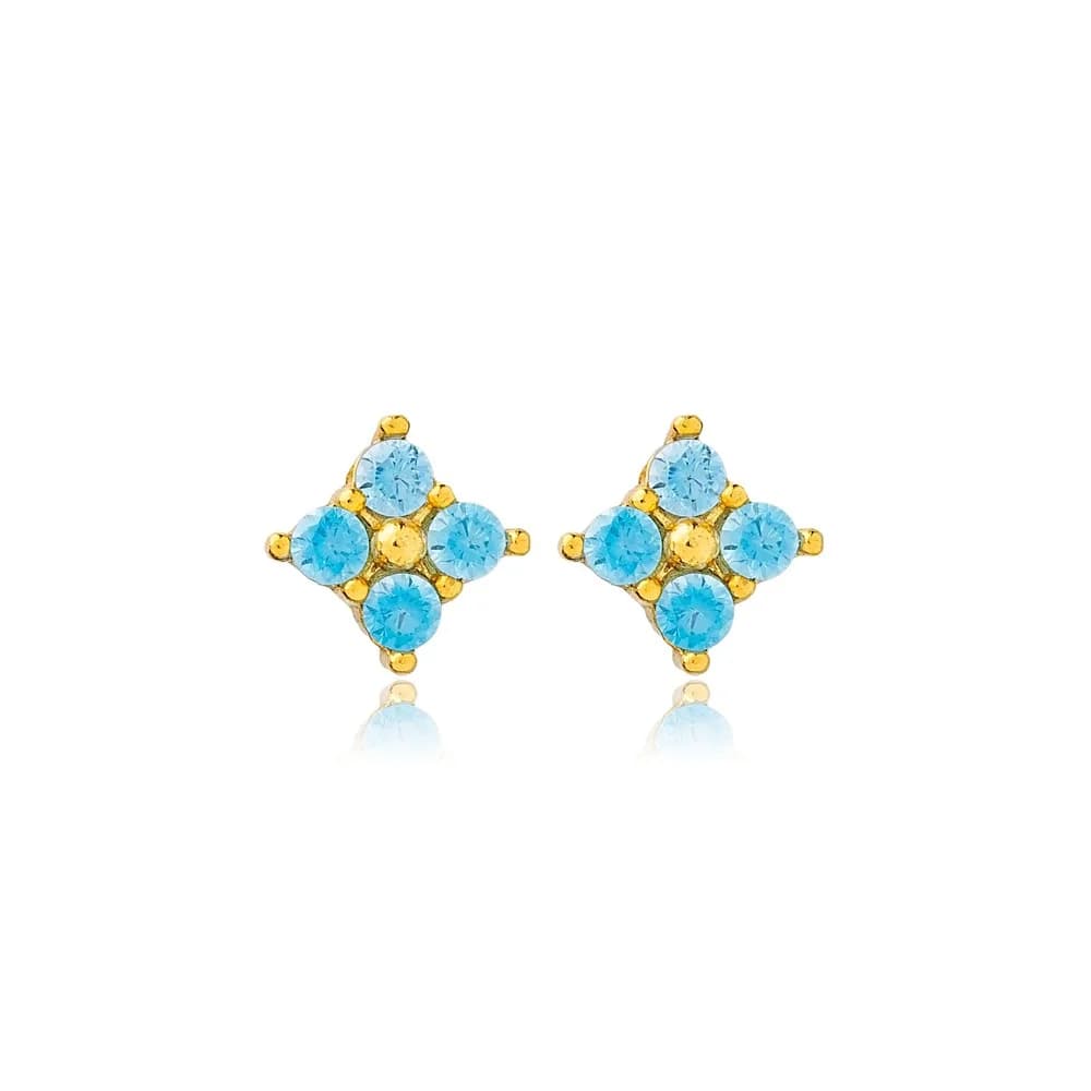 Aquamarine Zircon Stone Flower Stud Earrings Wholesale 925 Sterling Silver Jewelry
