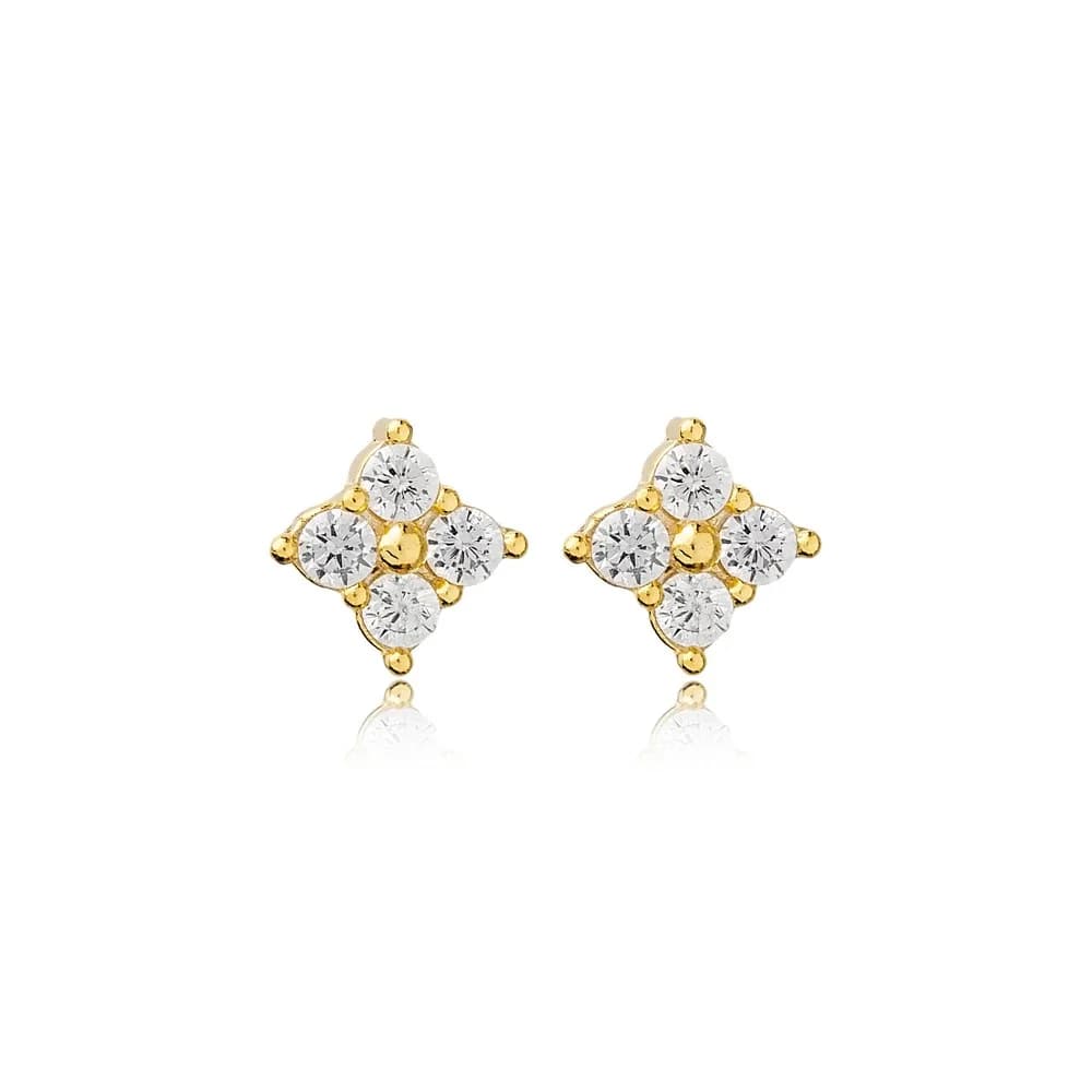 Zircon Elegant Flower Design Dainty Stud Earrings Wholesale 925 Sterling Silver Jewelry