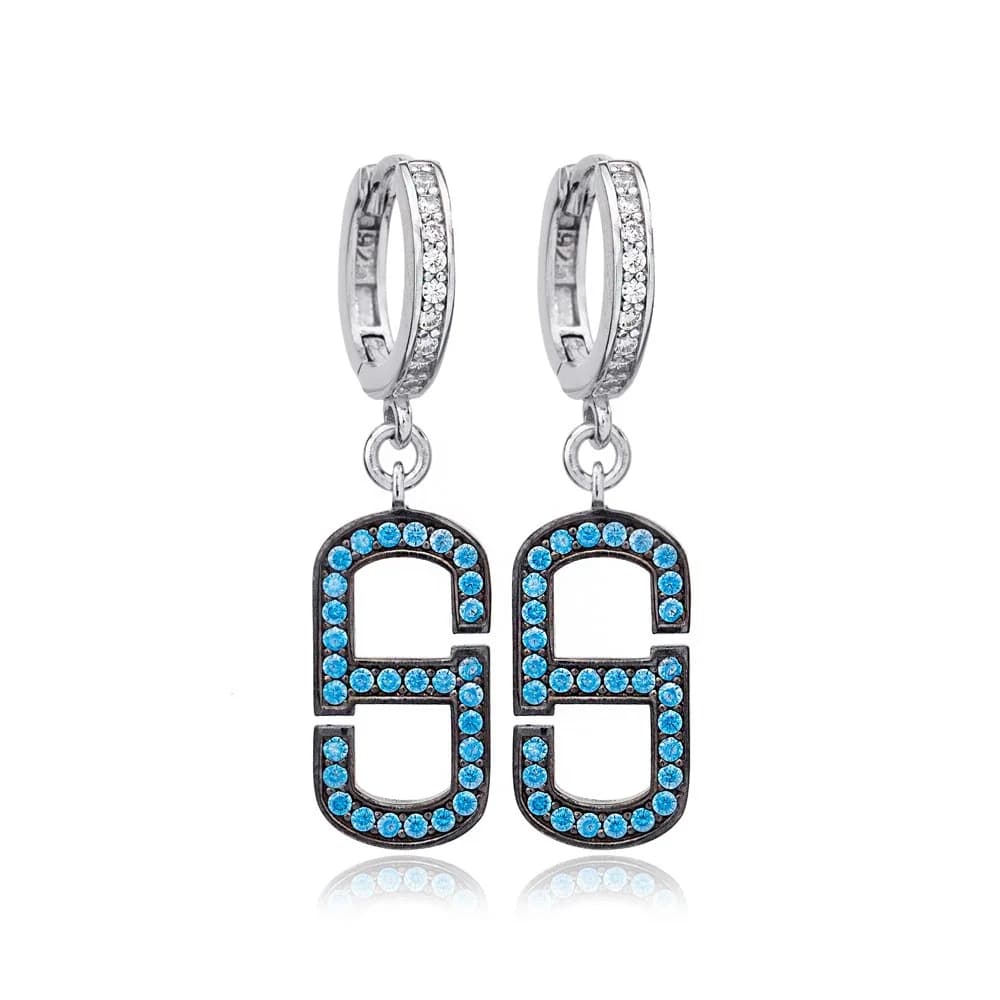Turquoise Zircon Geometric Design Dangle Earrings Wholesale Turkish 925 Sterling Silver Jewelry