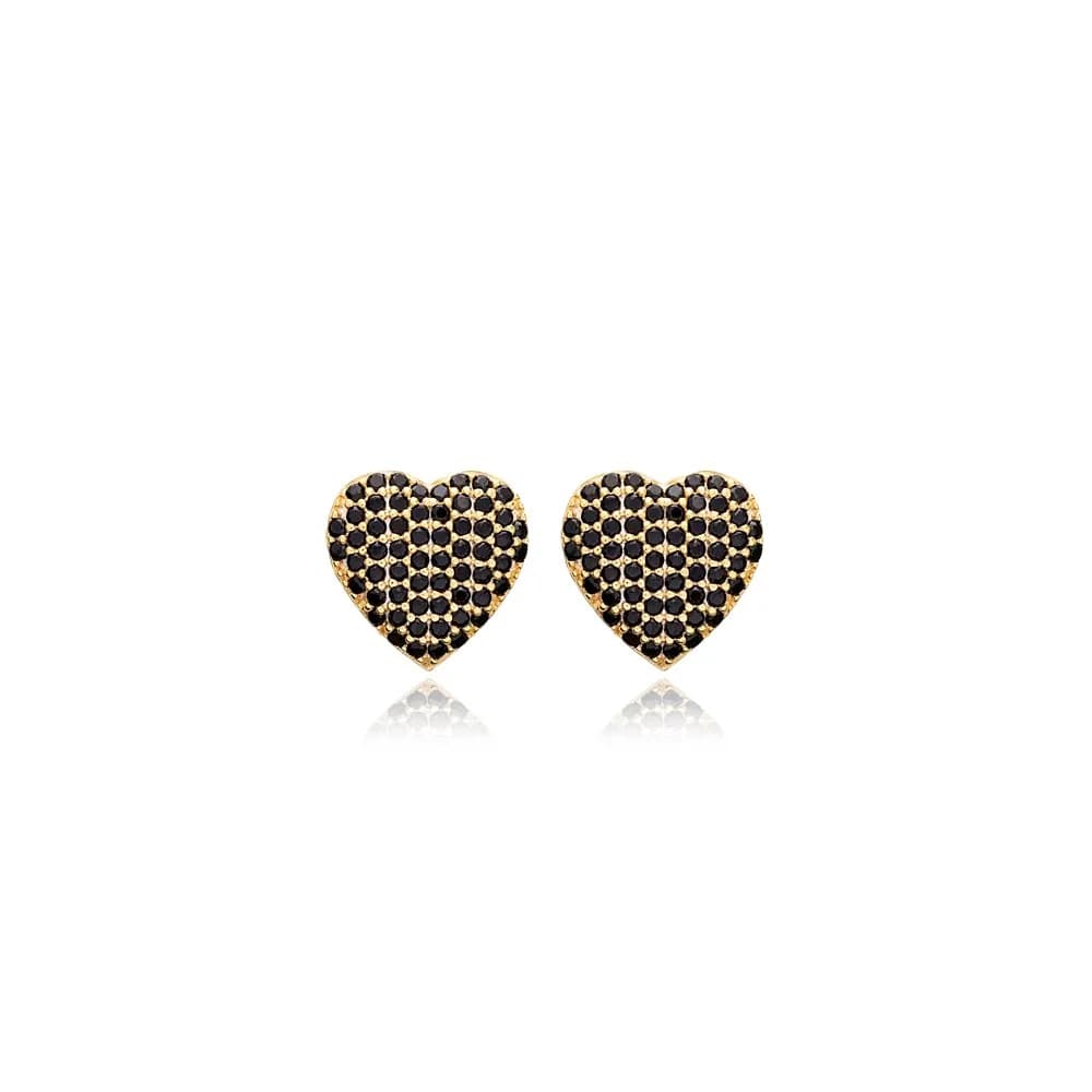 Black Zircon Heart Design Stud Earrings