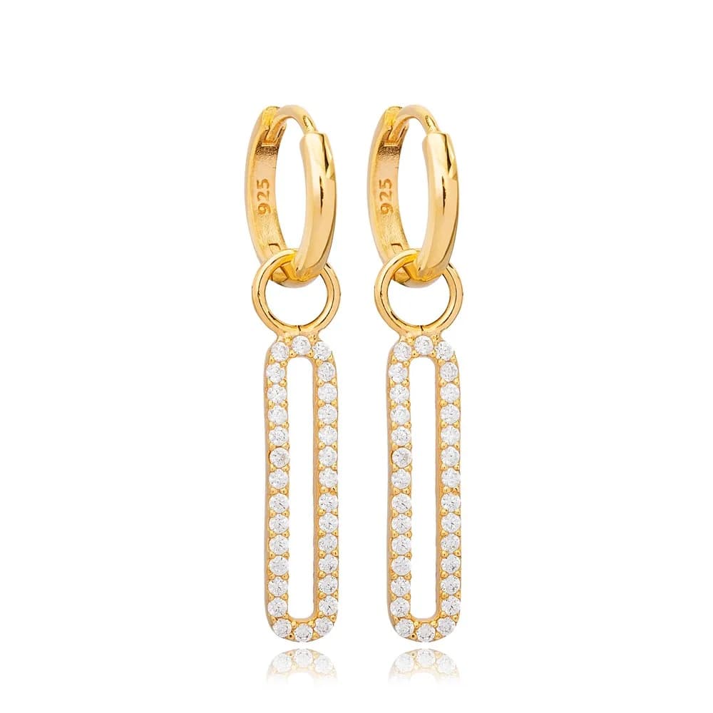 Tiny Geometric Shape Clear Zircon Stone Dangle Earrings Turkish Handmade Wholesale 925 Sterling Silver Jewelry
