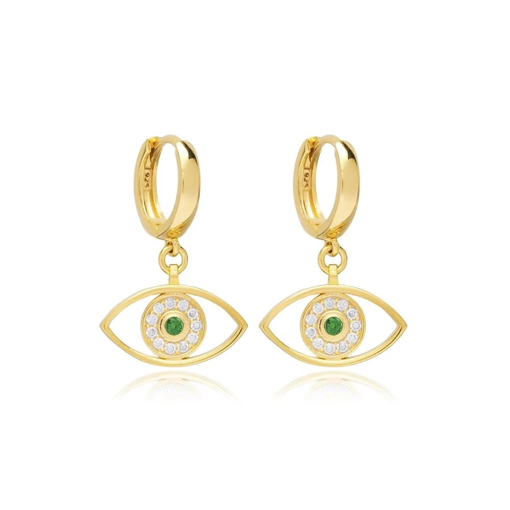 Emerald CZ Stone Silver Jewelry Evil Eye Dangle Earrings