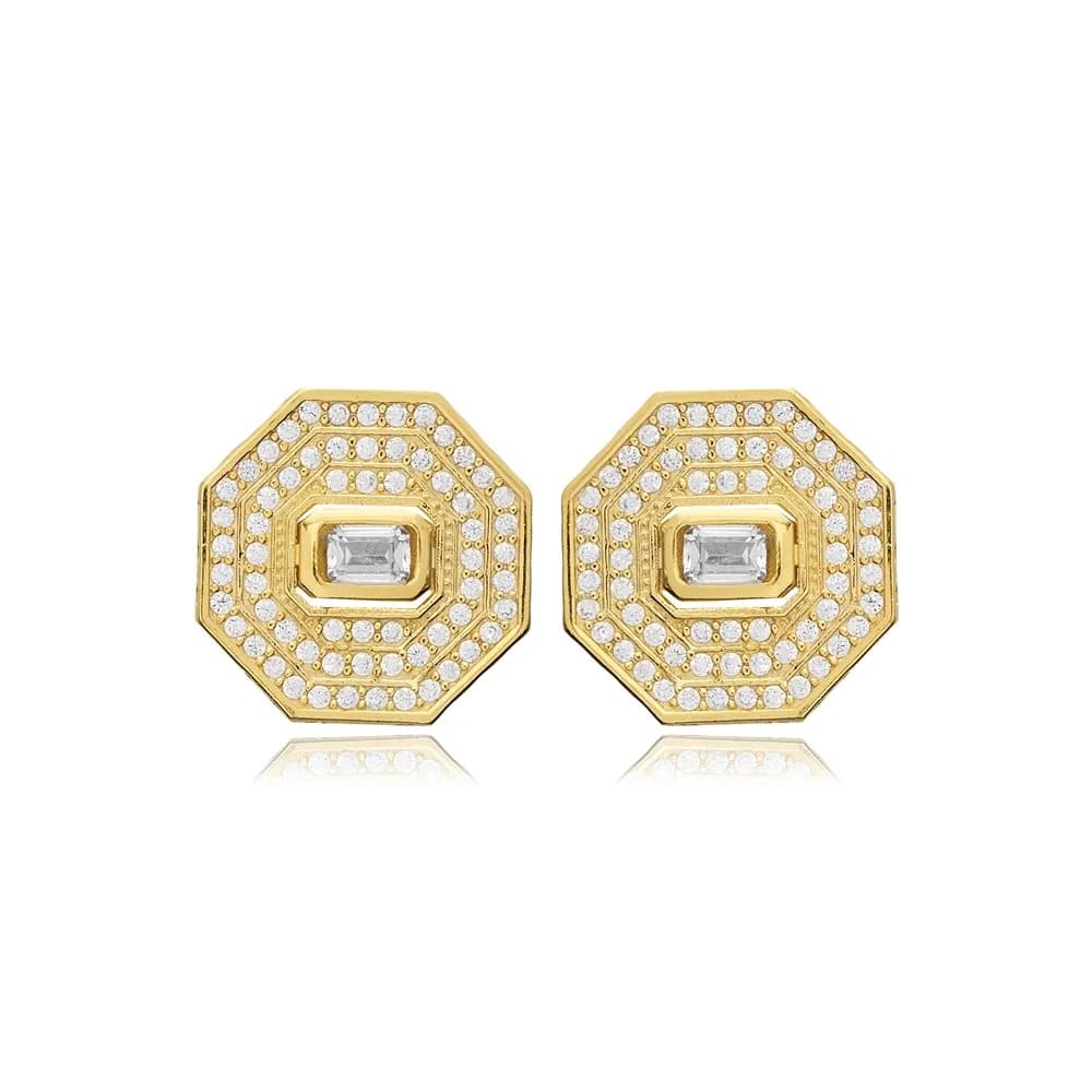 CZ Stone Octagon Geometric Stud Earrings