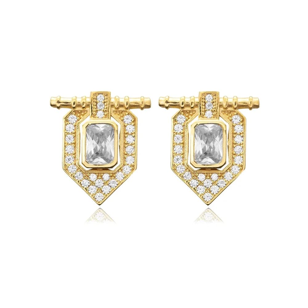 CZ Stone Design Geometric Stud Earrings
