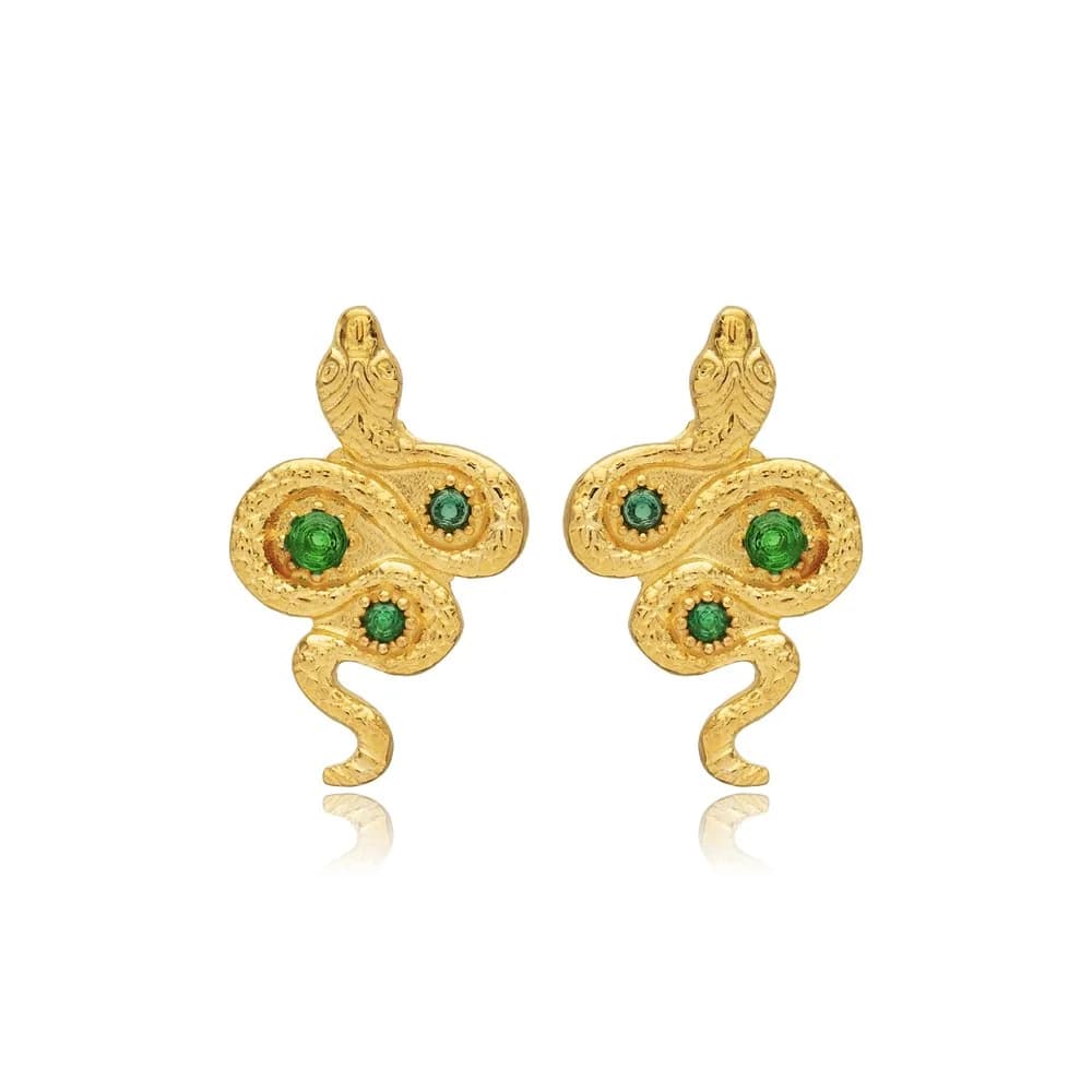 Emerald Zircon Snake Design Stud Earring