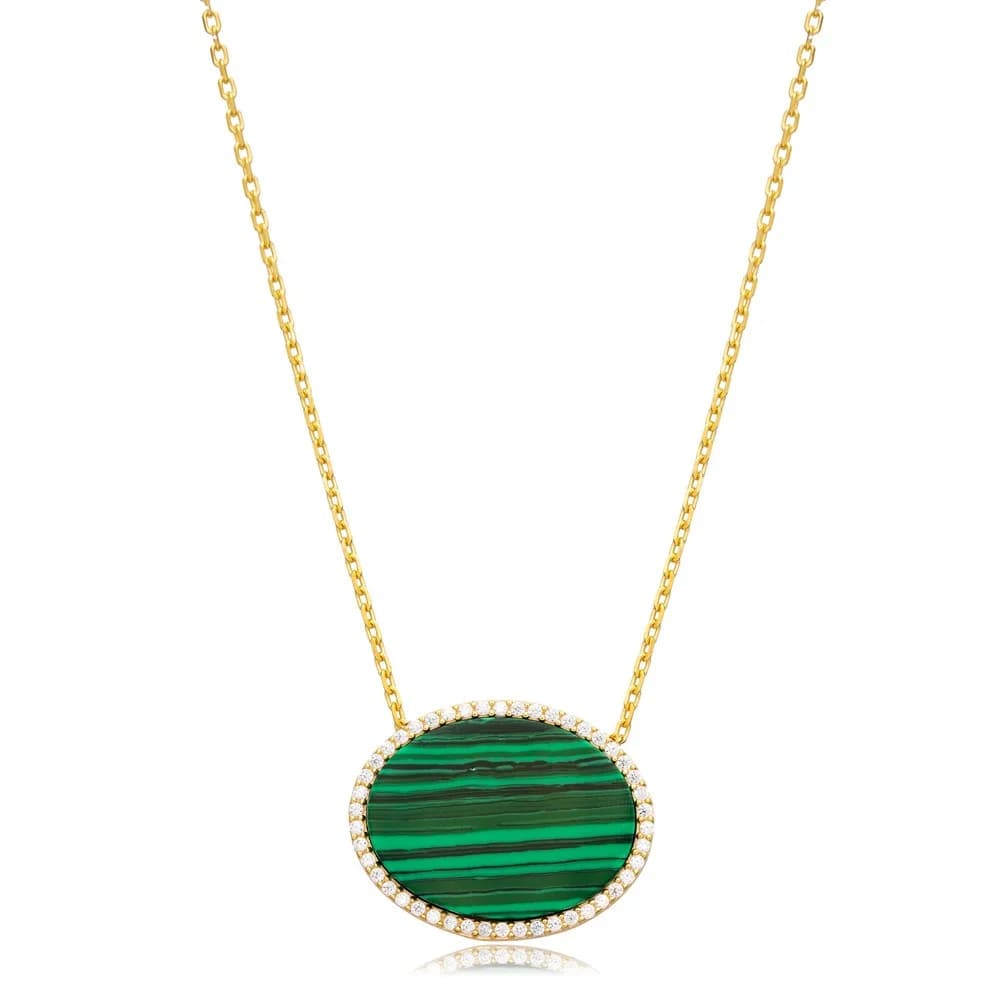 Malachite CZ Stone Oval Design Turkish Handmade Jewelry Wholesale 925 Sterling Silver Charm Necklace