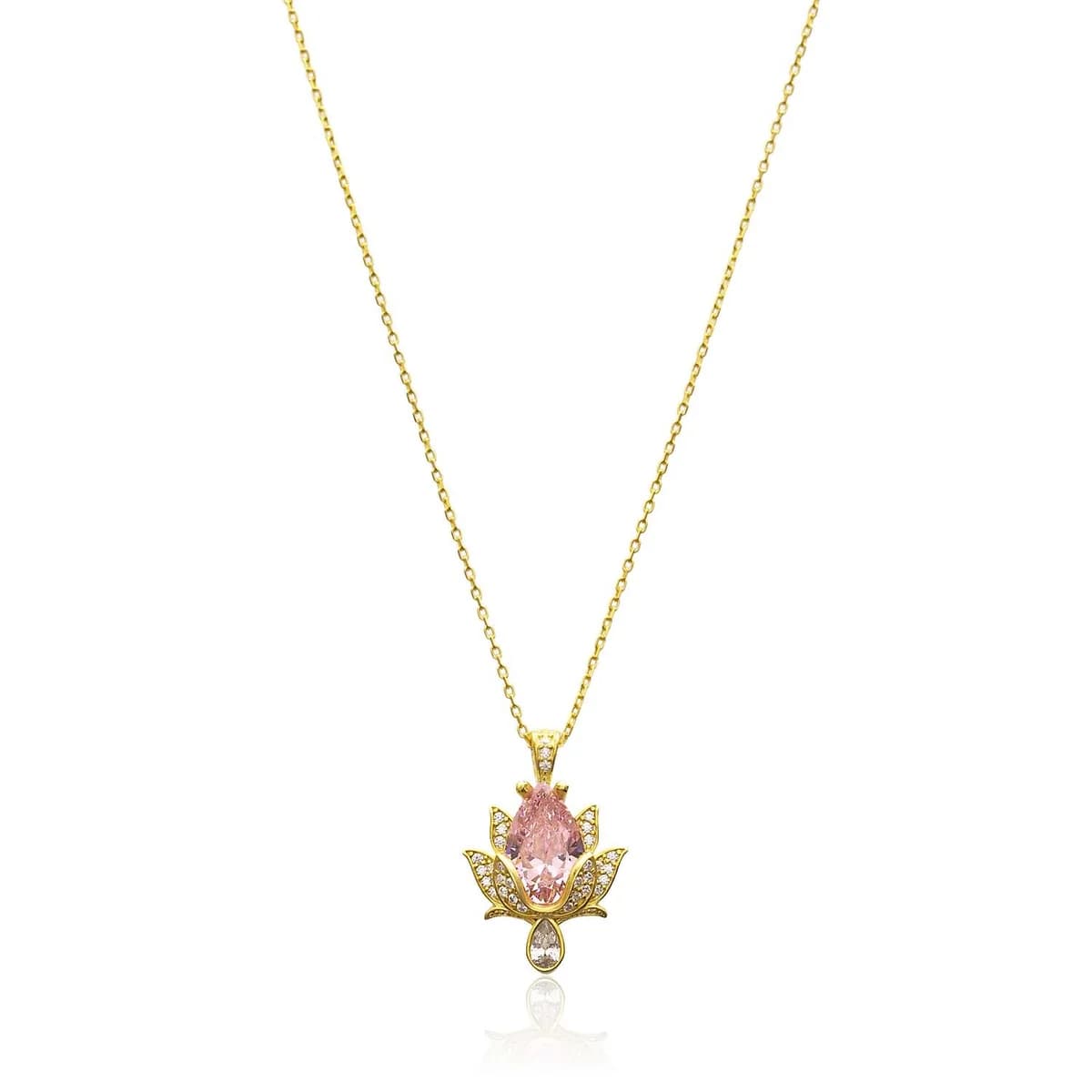 CZ Pink Stone Lotus 925 Charm Necklace