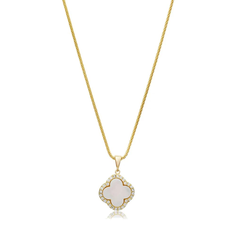 Mother of Pearl Clover Charm Necklace 925 Silver Jewelry