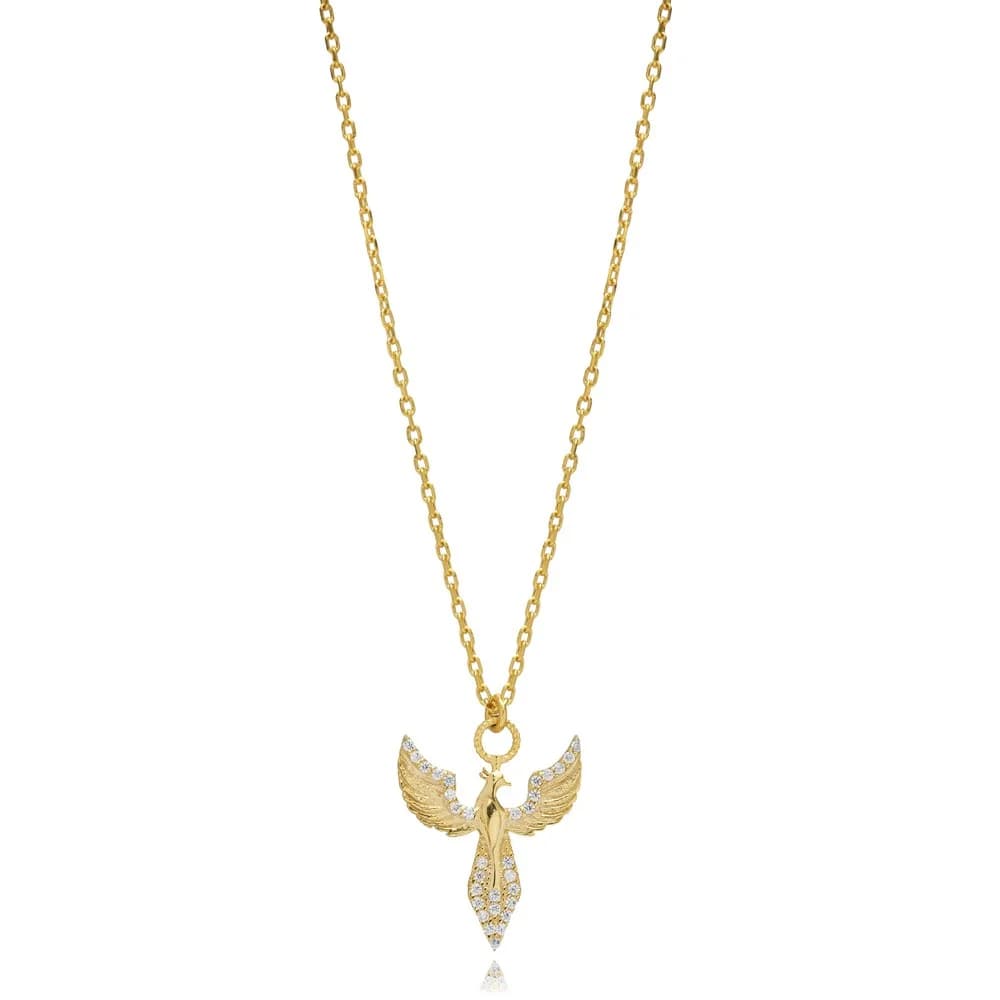 White CZ Stone Phoenix Design Silver Charm Necklace Pendant