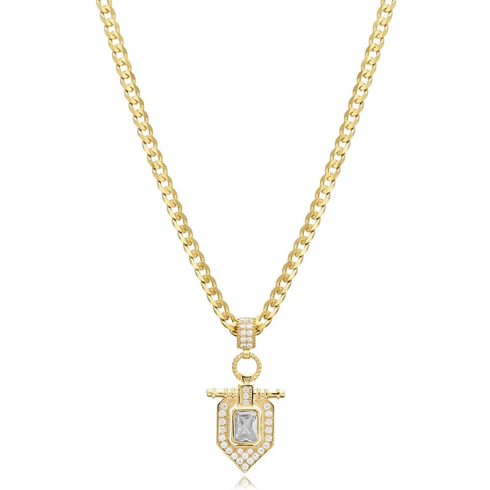 White CZ Popular Design Gourmet Chain Silver Charm Necklace