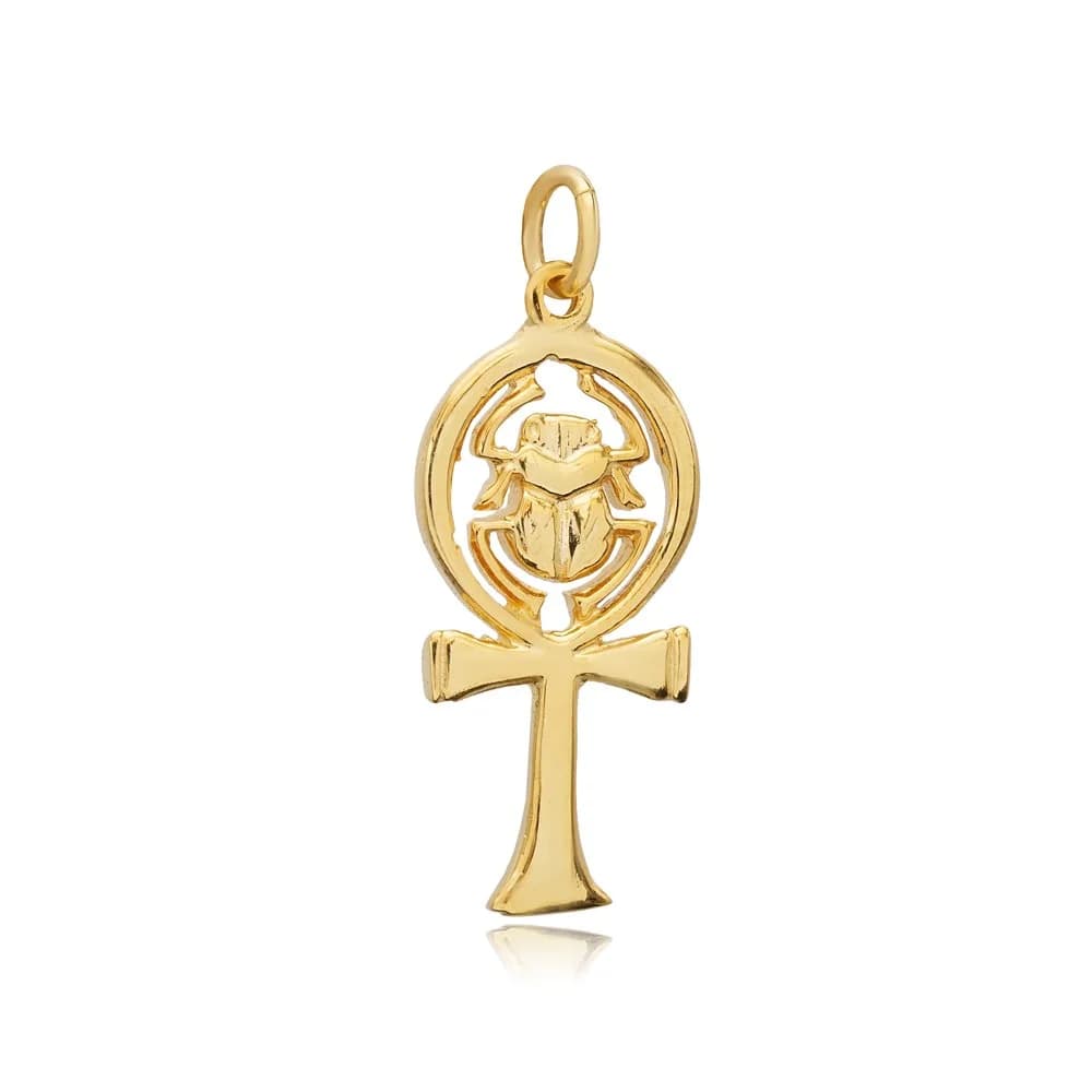 Silver Ancient Egyptian Ankh Scarab Charm