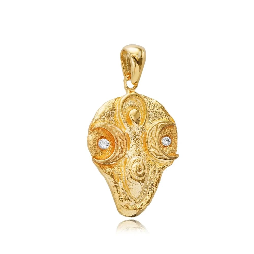 Triple Moon Goddess Silver CZ Necklace Charm