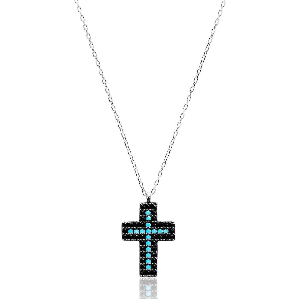 Wholesale 925 Silver Sterling Nano Turquoise CZ Cross Pendant