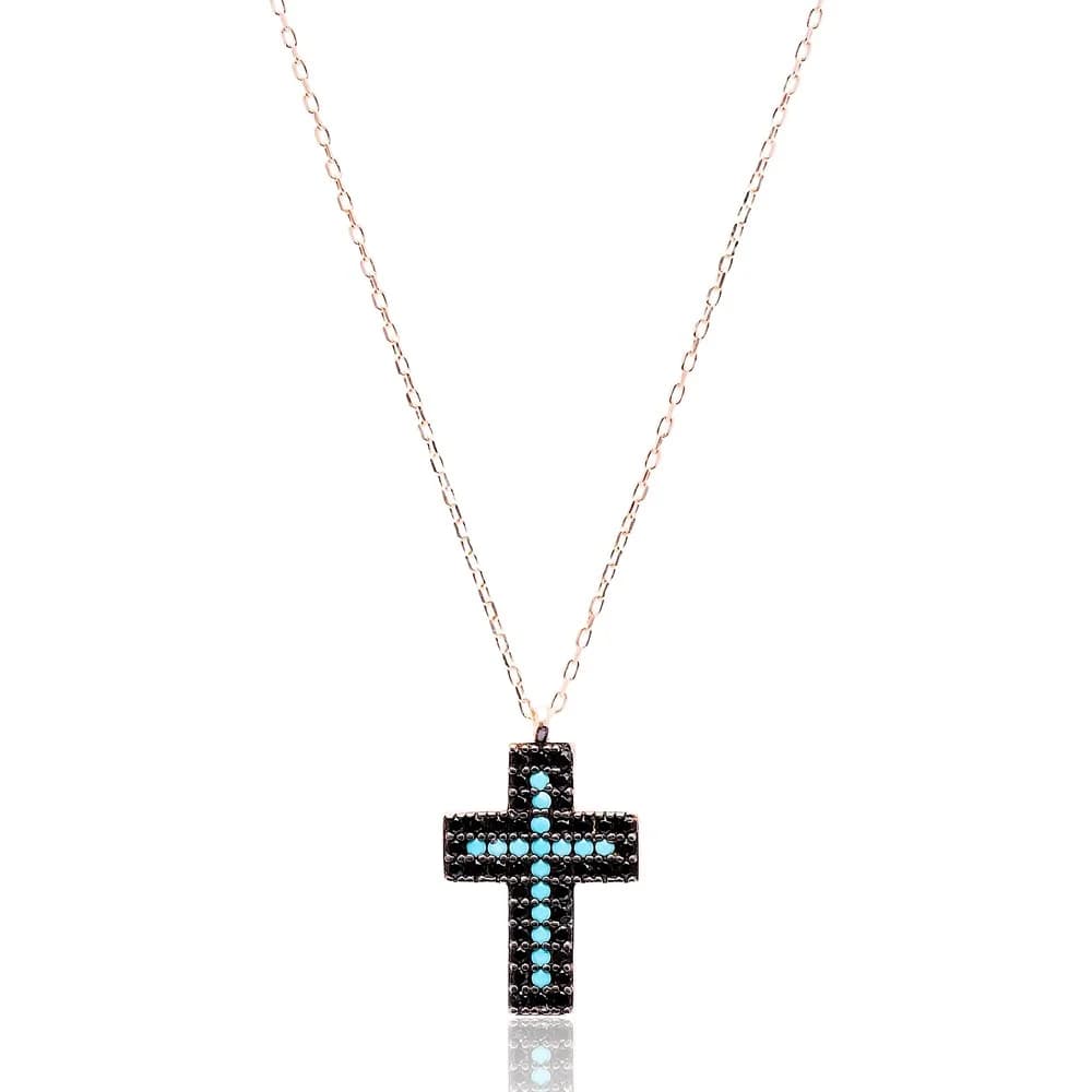 Turkish Wholesale 925 Silver Sterling Nano Turquoise Cross Pendant