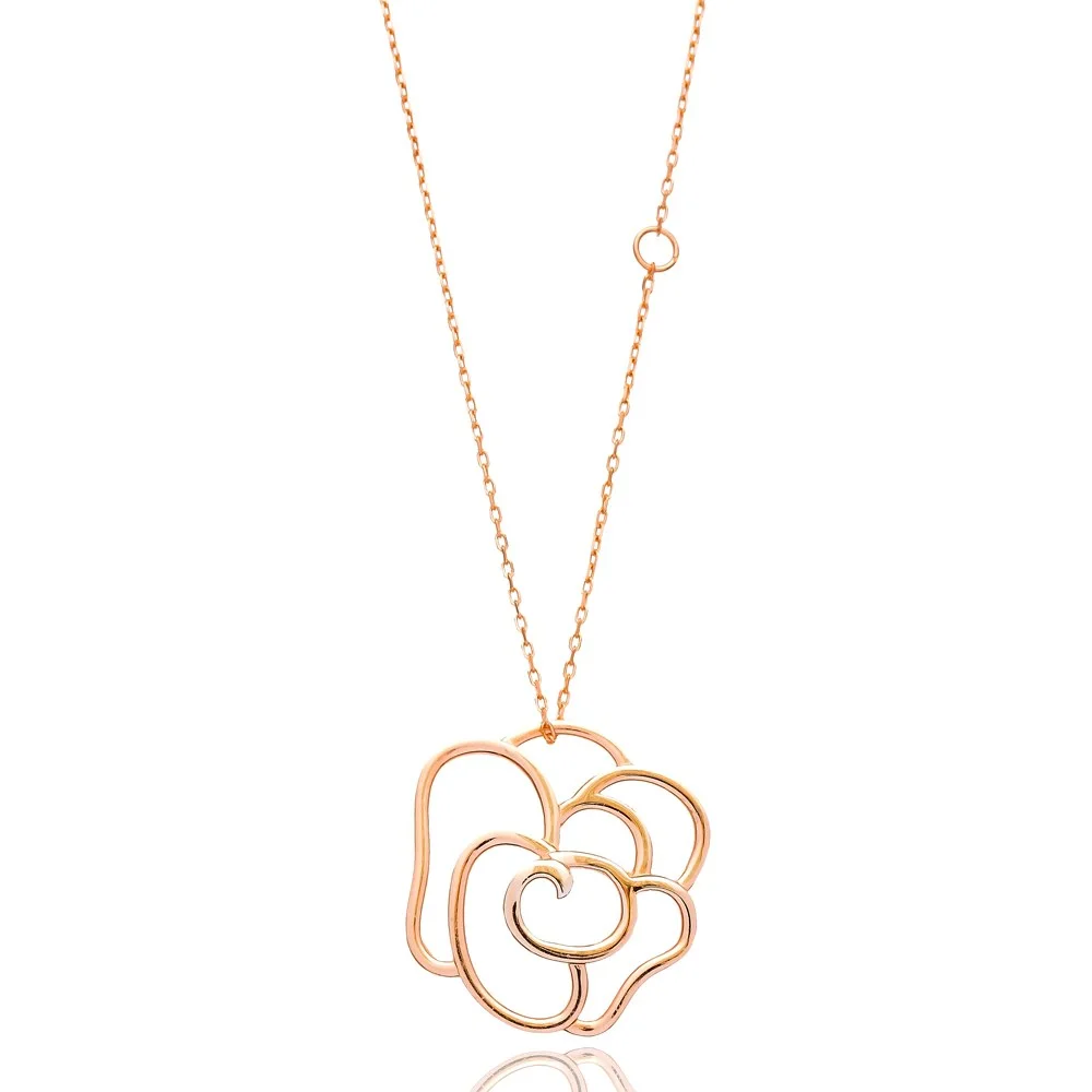 Silver Rose Flower Pendant In Turkish Handmade Wholesale 925 Sterling Silver Jewelry