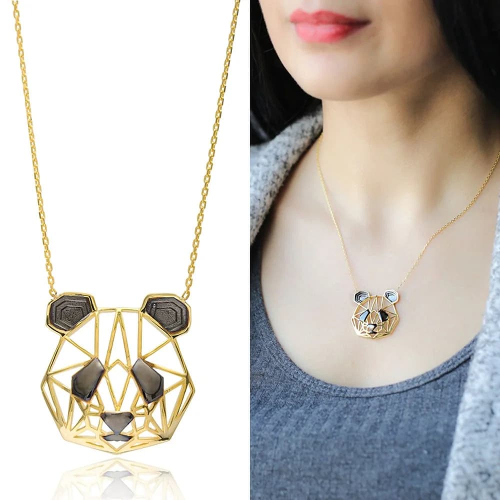 Origami Panda Minimalist Design Sterling Silver Pendant