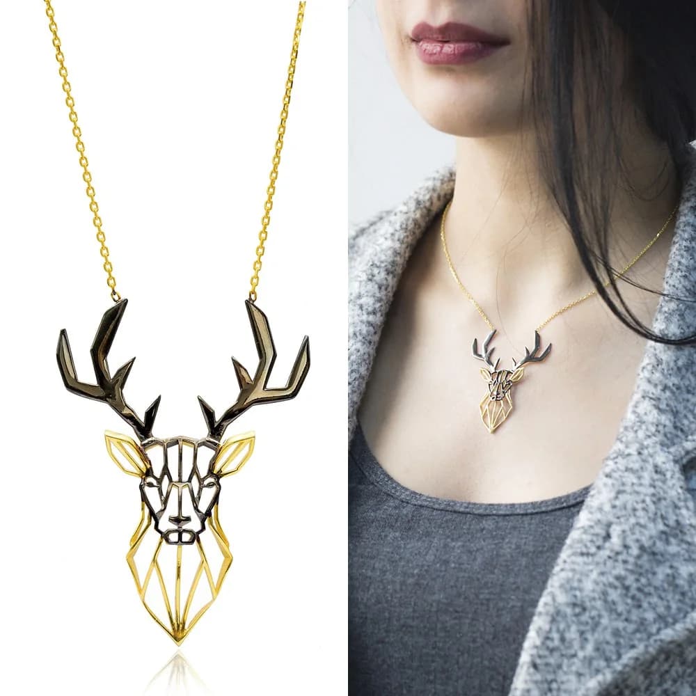 Origami Reindeer Minimalist Design Sterling Silver Pendant