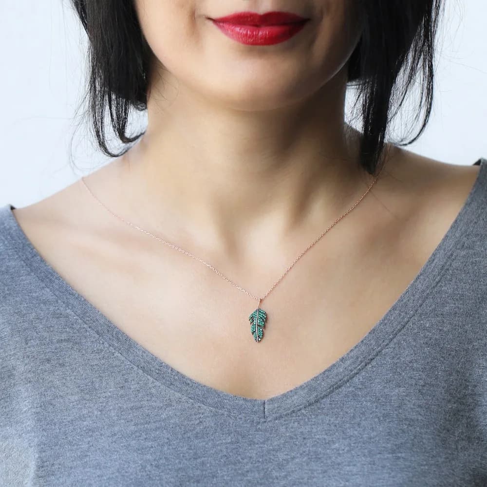 Minimalist Leaf Zircon Design Pendant Turkish Wholesale Sterling Silver Jewelry Pendant